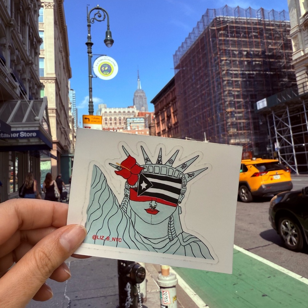 Statue of Liberty Sticker with Puerto Rican Flag